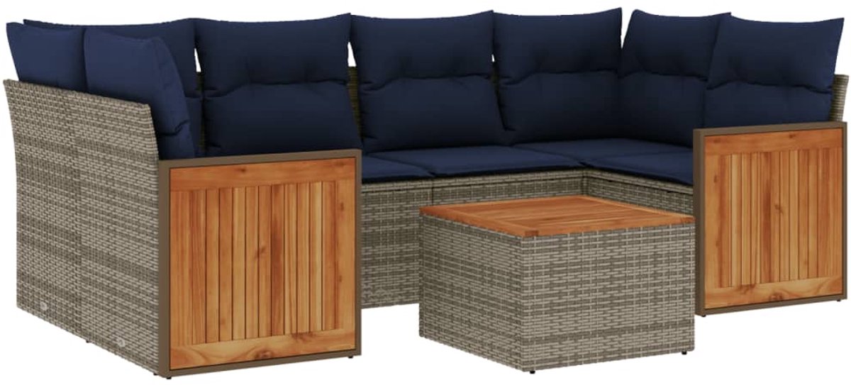 vidaXL - 7-delige - tuinbankset - met - kussens, - grijs - polyrotan