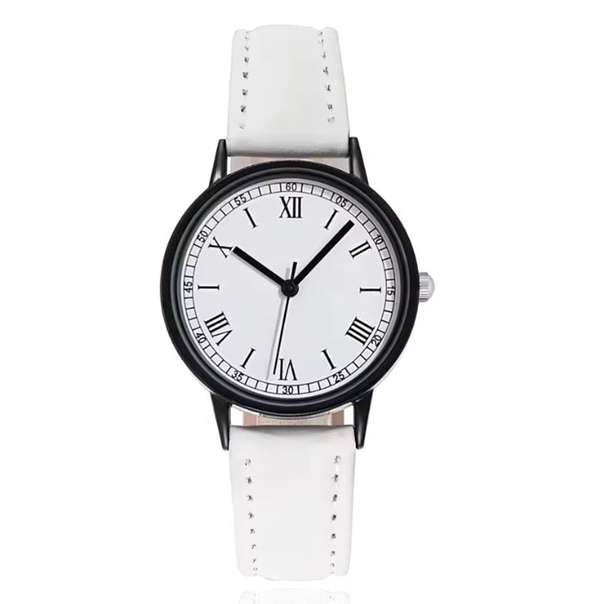 LGT Dameshorloge met zwarte kast, witte wijzerplaat en witte band