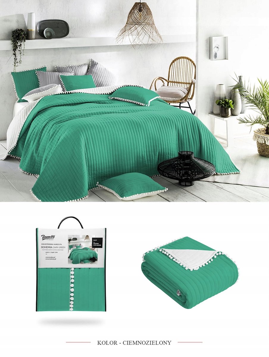 Groene Bedsprei met Pompons 200x220 cm - Stijlvol en Duurzaam