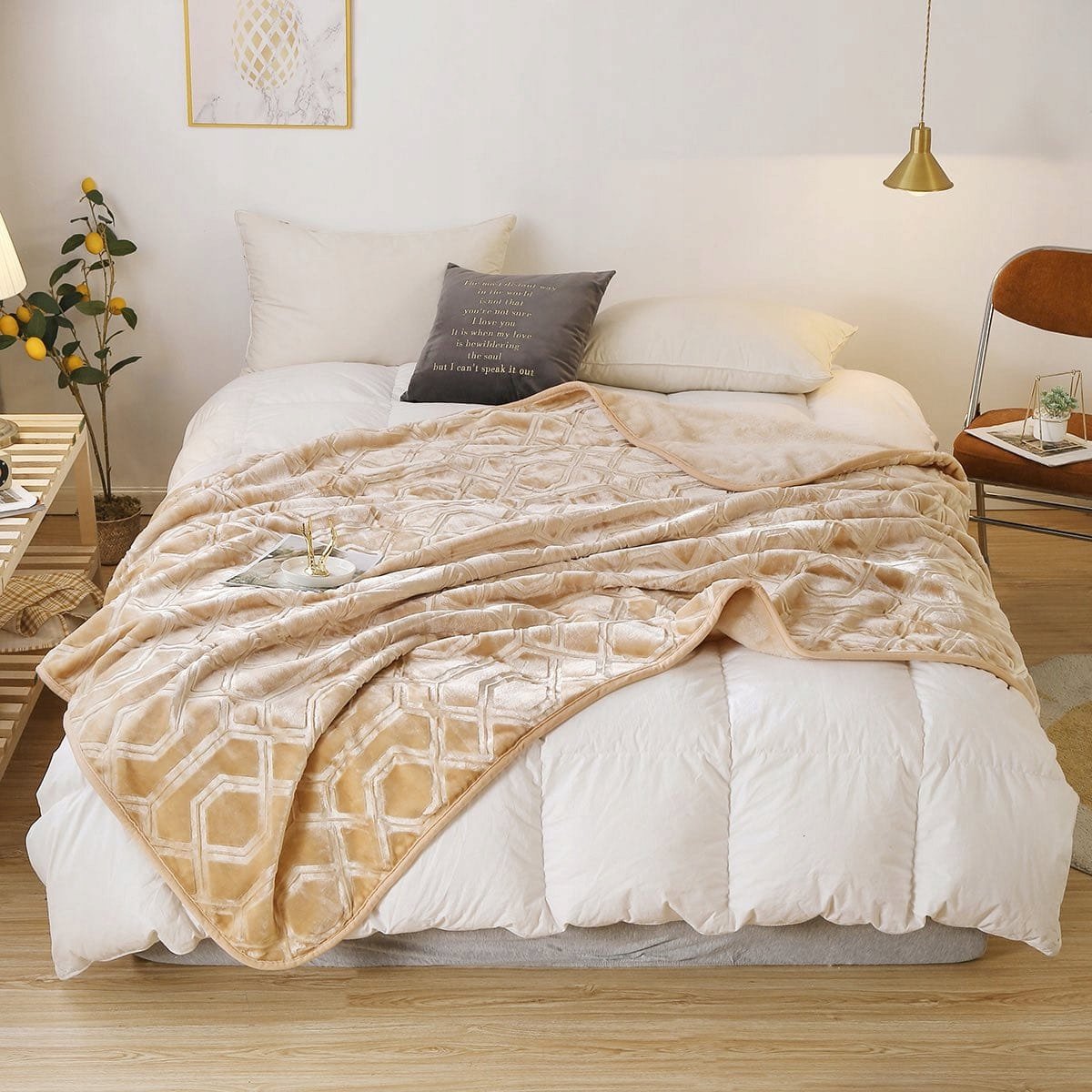Vito acrylplaid 80x160 cm - Beige geometrisch patroon