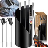 KOTARBAU® haardset 5-delig met pook, bezem, schep, haardbezem en bezemstok met houten greep. Poefset, haardaccessoires. Poeftoebehoren. Metaal met poedercoating. Bruin en zwart