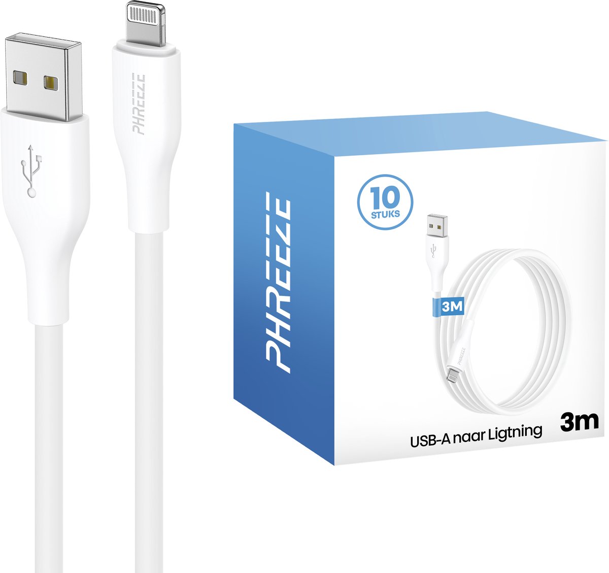 Phreeze geschikt voor iPhone kabels - 10 pack - Bulk - 3 meter