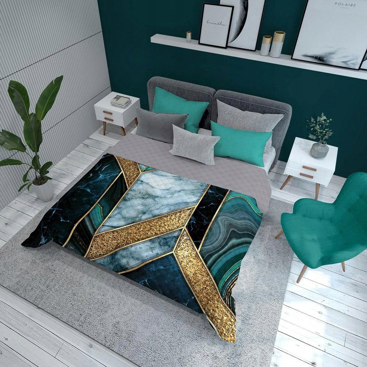 Turquoise Gouden Geometrische Plaid 170x210 cm