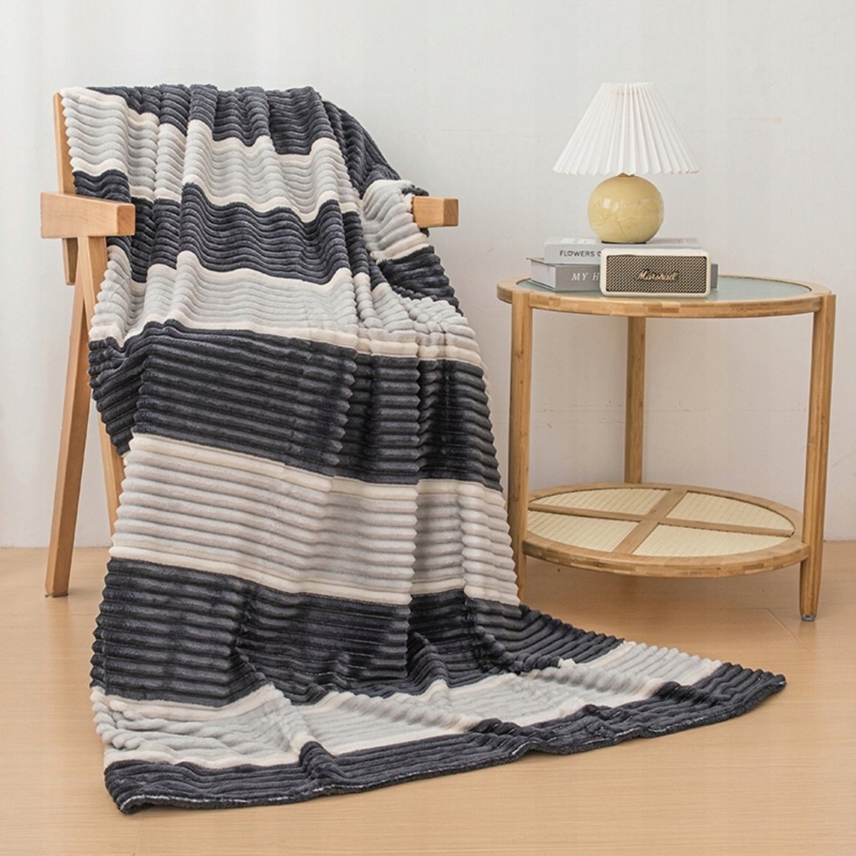 Zachte Microvezel Plaid / Deken Grijs 200x220 cm - Elegant Gestreept