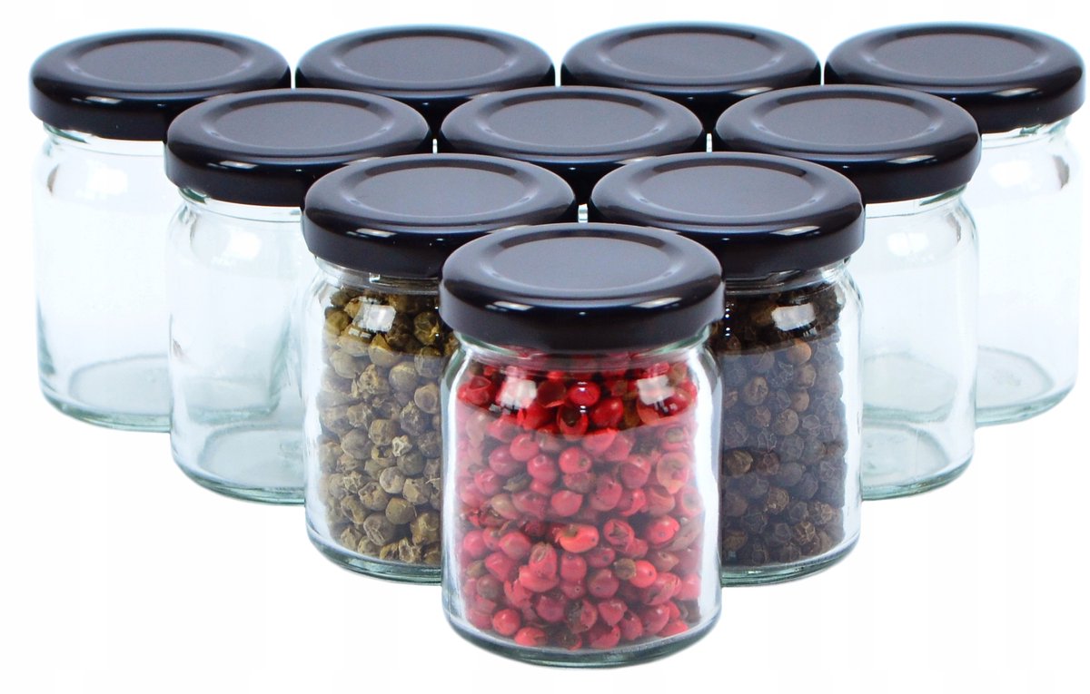 10x Glazen Potjes 60ml met Zwarte Deksel - Ideaal voor Kruiden & Conserveren