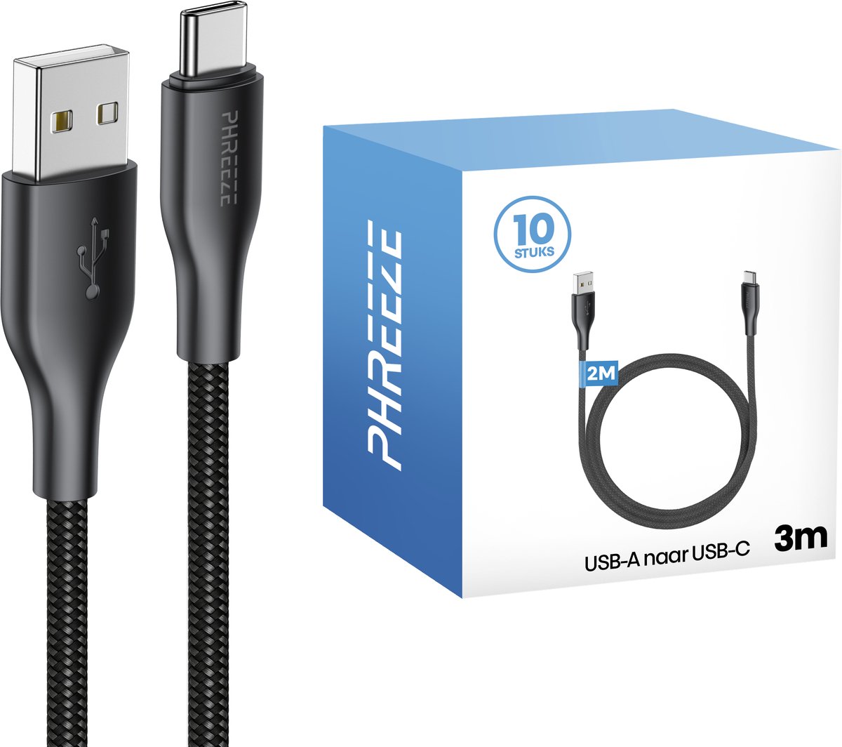 Voordeelpak oplaadsnoer usb C - 3 meter - Ideaal voor zakelijk, kantoor & grote gezinnen