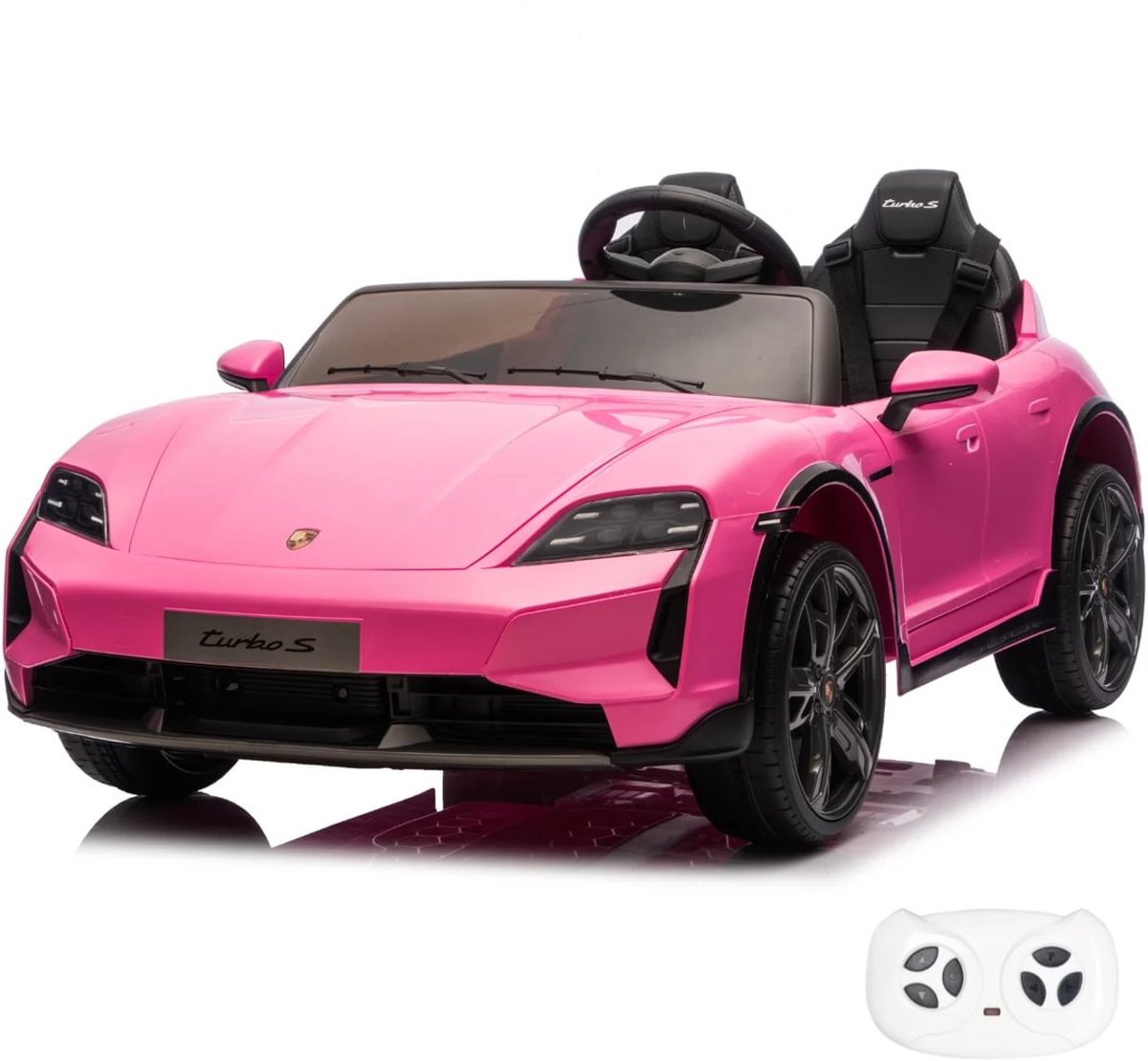 Porsche Taycan Turbo S 24V Elektrische Kinderauto 2-Zitter 2 tot 6 jaar – Officieel Gelicentieerde Luxe 2-Persoons Sportwagen met 24V Accu, EVA-Banden & Bluetooth – Roze