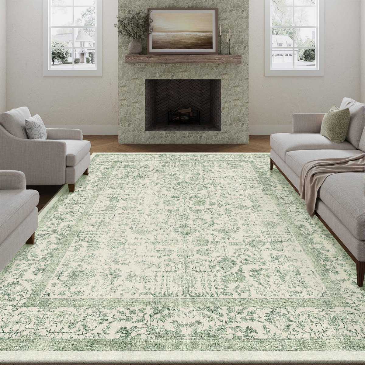 Tapijt - Vintage Wasbaar - Woonkamer - Groen 240x300cm