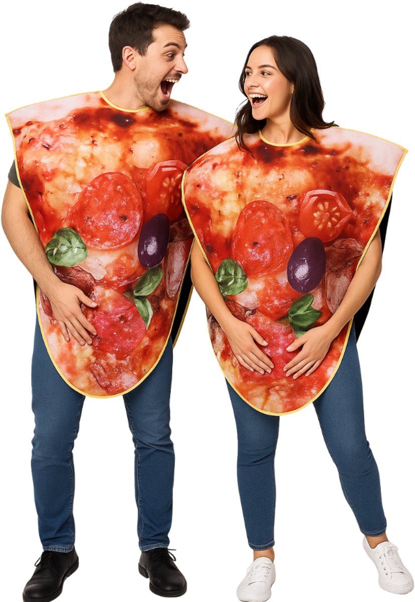 Joya Party® Pizza Punt Verkleedpak Volwassenen | One Size Verkleed Kostuum | Heren & Dames | Grappig Carnaval & Halloween Outfit | Comfortabel & Zacht | Pizzakostuum