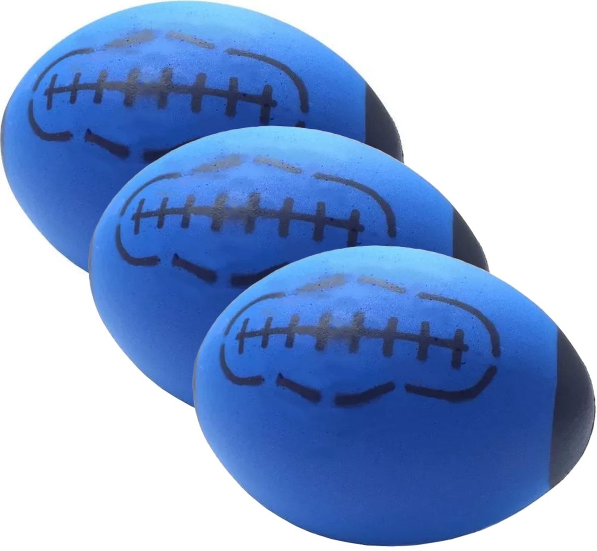 T&F Creations rugby bal - 3x - blauw - foam - 24 cm - sport ballen - American football - schuimrubber