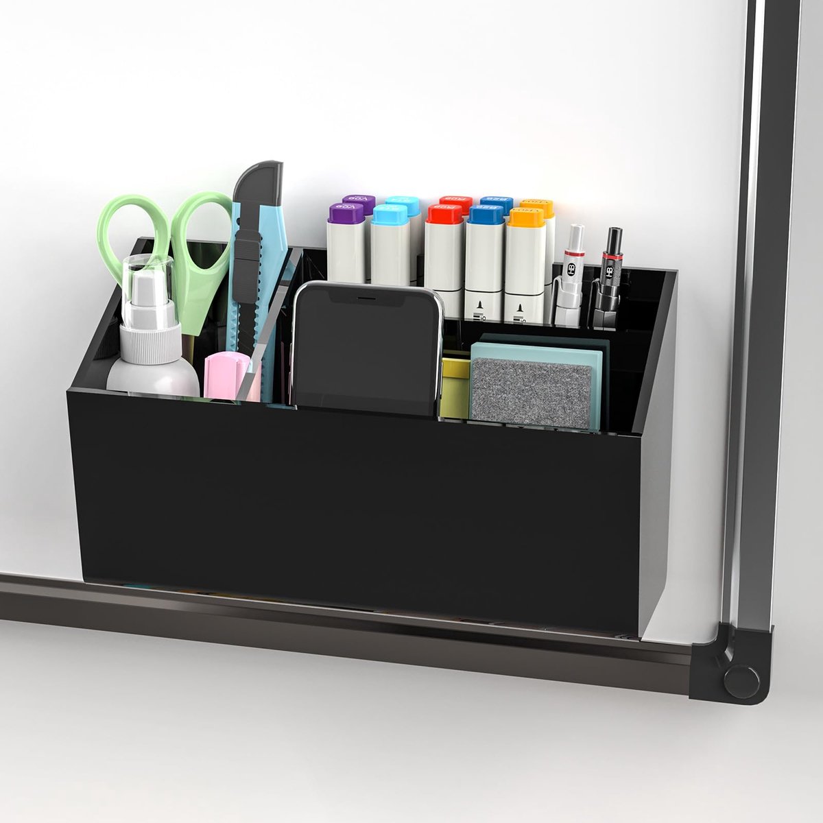 Magnetische Pennenhouder - Acryl - Met 3 Vakken - Zelfklevend - Voor Whiteboard, Koelkast en Kluisje - Kantoor, School en Thuis - 21cmx12cmx6cm