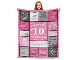 Cadeau d'anniversaire FestiKiva pour les 10 ans de votre fille, couverture 150 x 130 cm. Une jolie couverture en laine pour un anniversaire de 10 ans, idéale comme décoration (10 ans - rose).