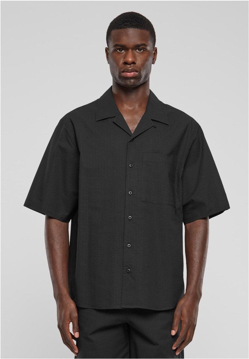 Urban Classics Relaxed Seersucker Short Sleeve Overhemd S Zwart