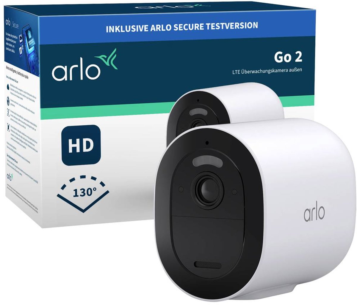 Arlo Go 2 3G/4G LTE draadloze beveiligingscamera voor buiten, SIM-kaart of WiFi, 1080p HD, 130˚ kleurennachtzicht, sirene & spotlight, bewegingsdetectie, 2-weg-audio, incl. proefp. Arlo Secure, 1 IP-Camera, wit