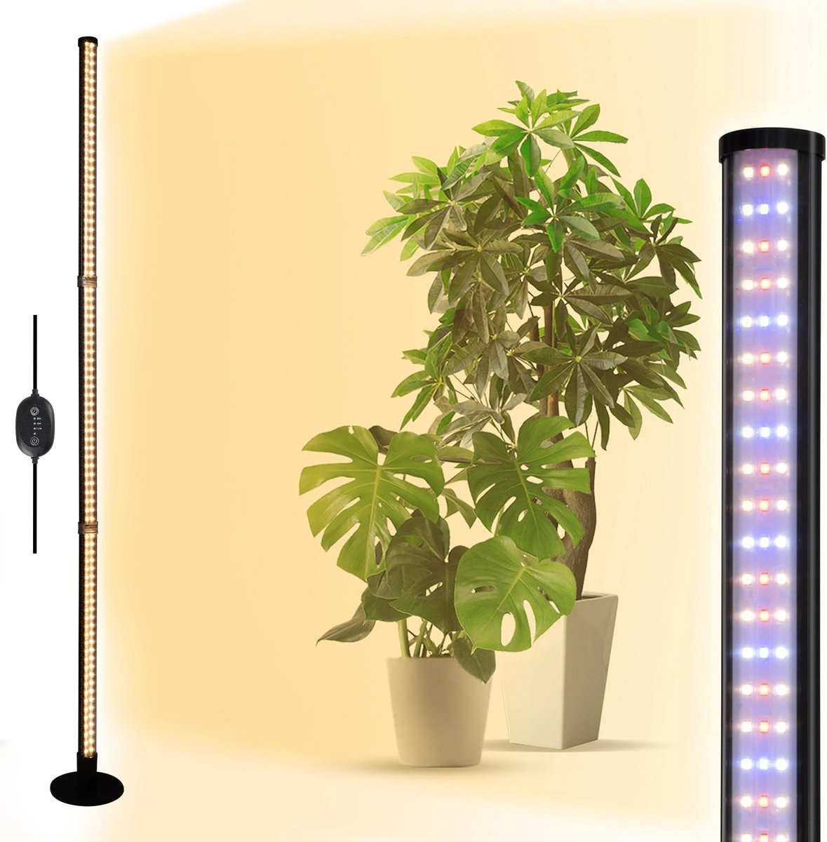 Rosnek LED Groeilamp - 122 cm Hoogte - 20.4W Full Spectrum Kweeklamp - 216 LED Lampjes - 3 Lichtmodi voor Groei en Bloei - Automatische 6/9/12Uur Timer - Op Voet