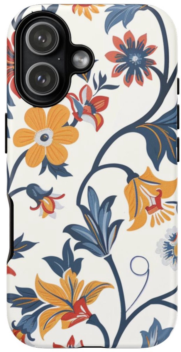 Retro Bloemenpatroon in Blauw, Rood en Geel – Telefoonhoesje Geschikt voor iPhone 17