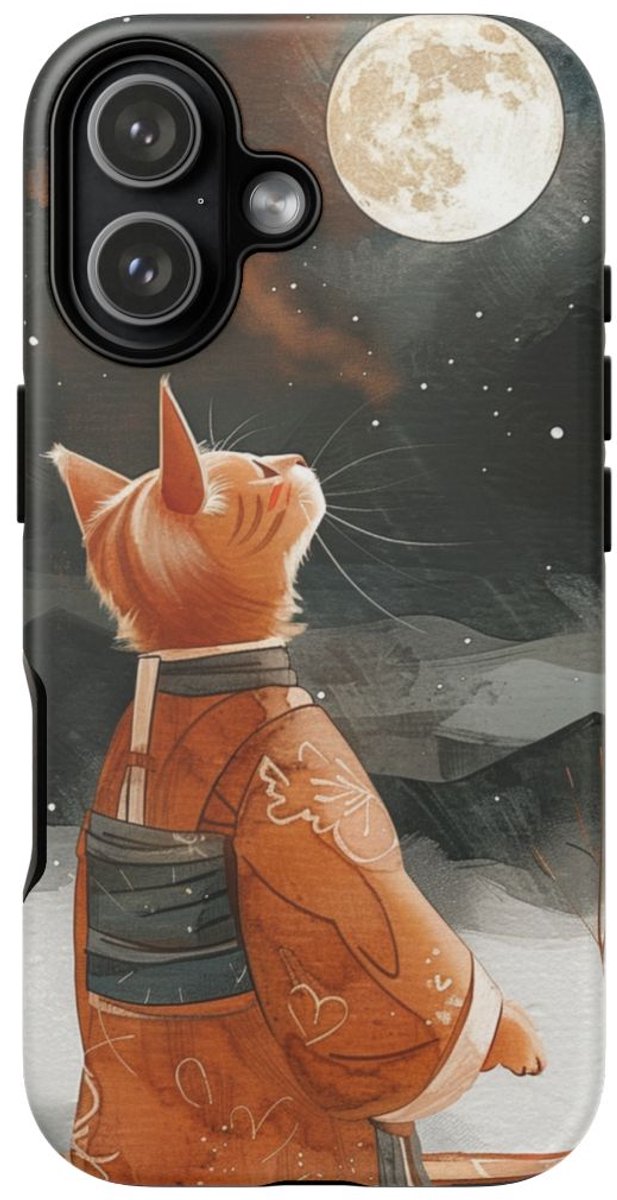Kat in Traditioneel Gewaad Onder Volle Maan – Telefoonhoesje Geschikt voor iPhone 17