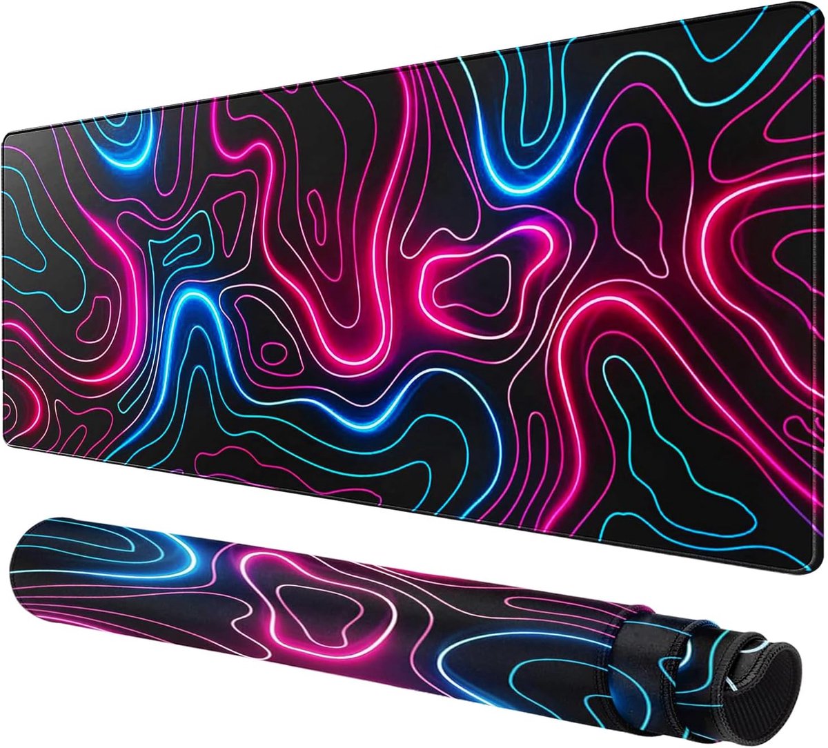 Grote gaming muismat 80 x 40 cm - Antislip, waterbestendig en gestikte randen voor toetsenbord en muis