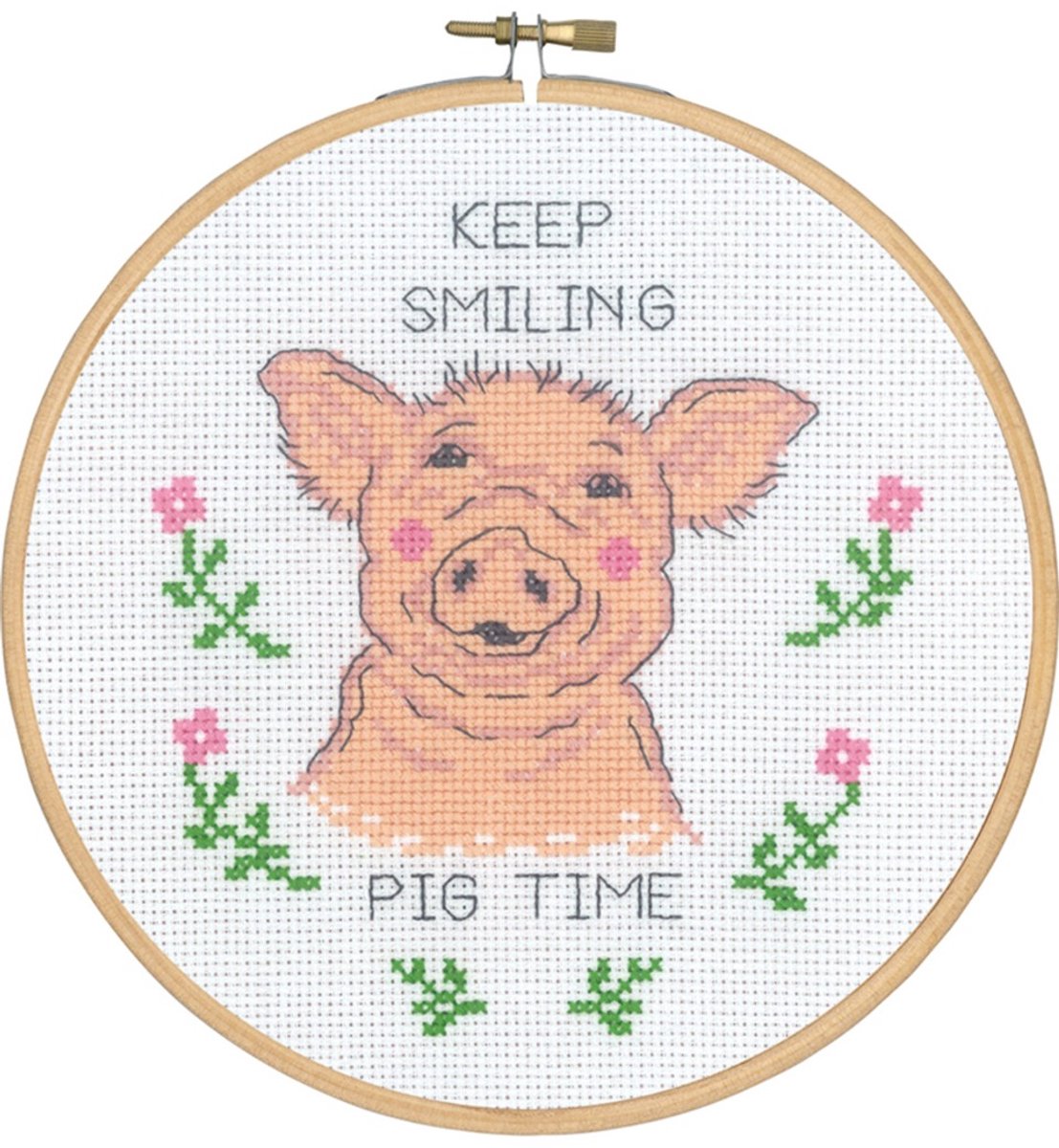 Permin borduurpakket keep smiling pig time 13-4156 telpatroon incl. borduurring