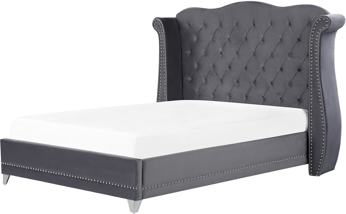 AYETTE - Tweepersoonsbed - Grijs - 160 x 200 cm - Fluweel