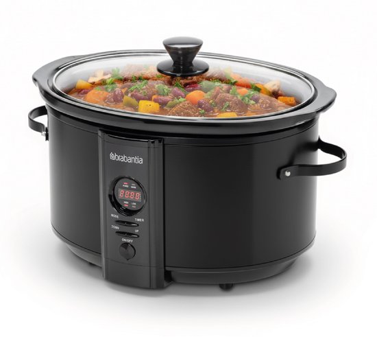 Brabantia Slowcooker – 6.5 Liter – 320 Watt – Warmhoudfunctie – Keramische Binnenpan – Zwart – BBEK1083MB