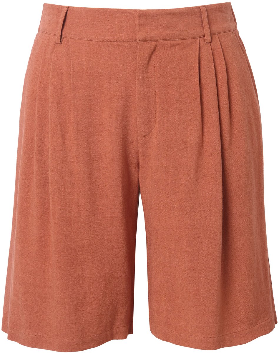 Studio Untold - Dames - Linnenmix bermuda wijde pijpen elastische tailleband - Reebruin - Maat 44