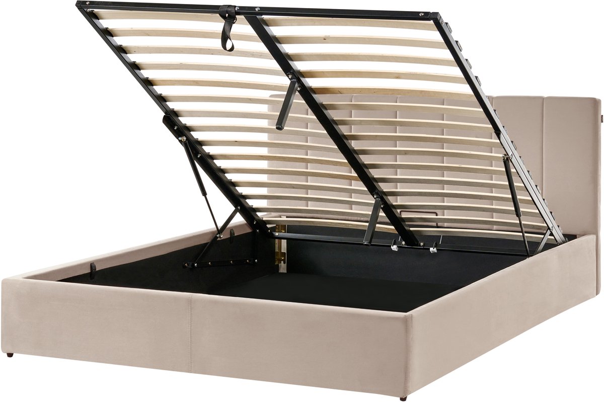 Beliani DREUX - Bed met opbergruimte - Taupe - 160 x 200 cm - Fluweel Beige