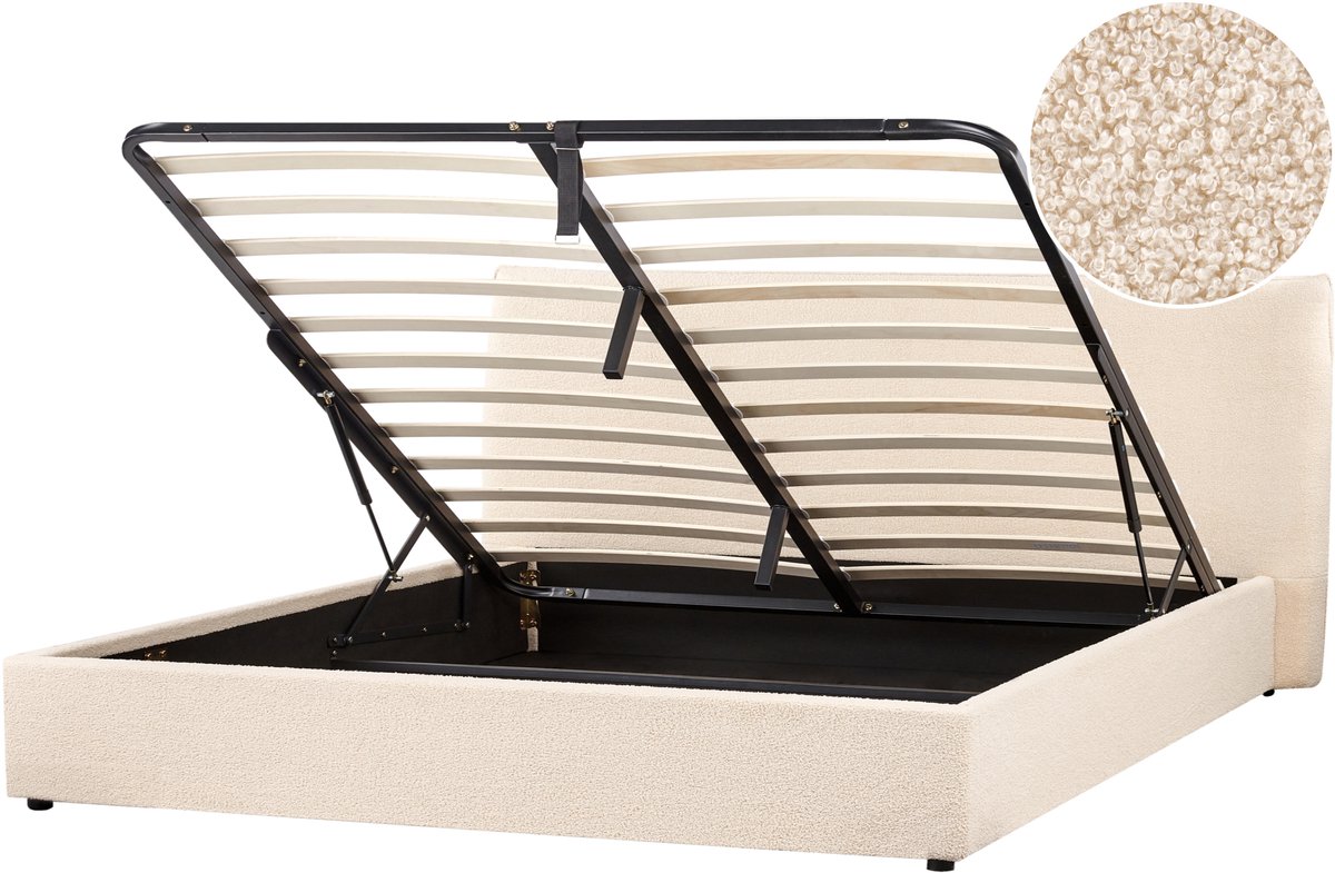 Beliani LAVAUR - Bed met opbergruimte - Beige - 180 x 200 cm - Bouclé