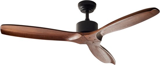 Rustieke plafondventilator donkerbruin hout met afstandsbediening, 3 snelheden, timer, stille werking, zonder lamp