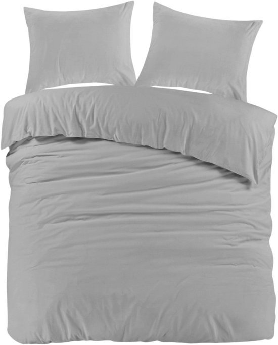 Dream Textile Housse de Couette Flanelle de Luxe Uni Grijs - Double 200x200/220 cm + 2 Taies d'oreiller d'Oreiller - Haute Qualité - Super Doux et Merveilleusement Chaud