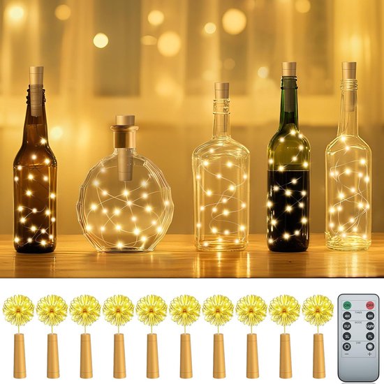 Led-flesverlichting met kurk - 2 m - 20 leds - wijnfles - feeënslinger