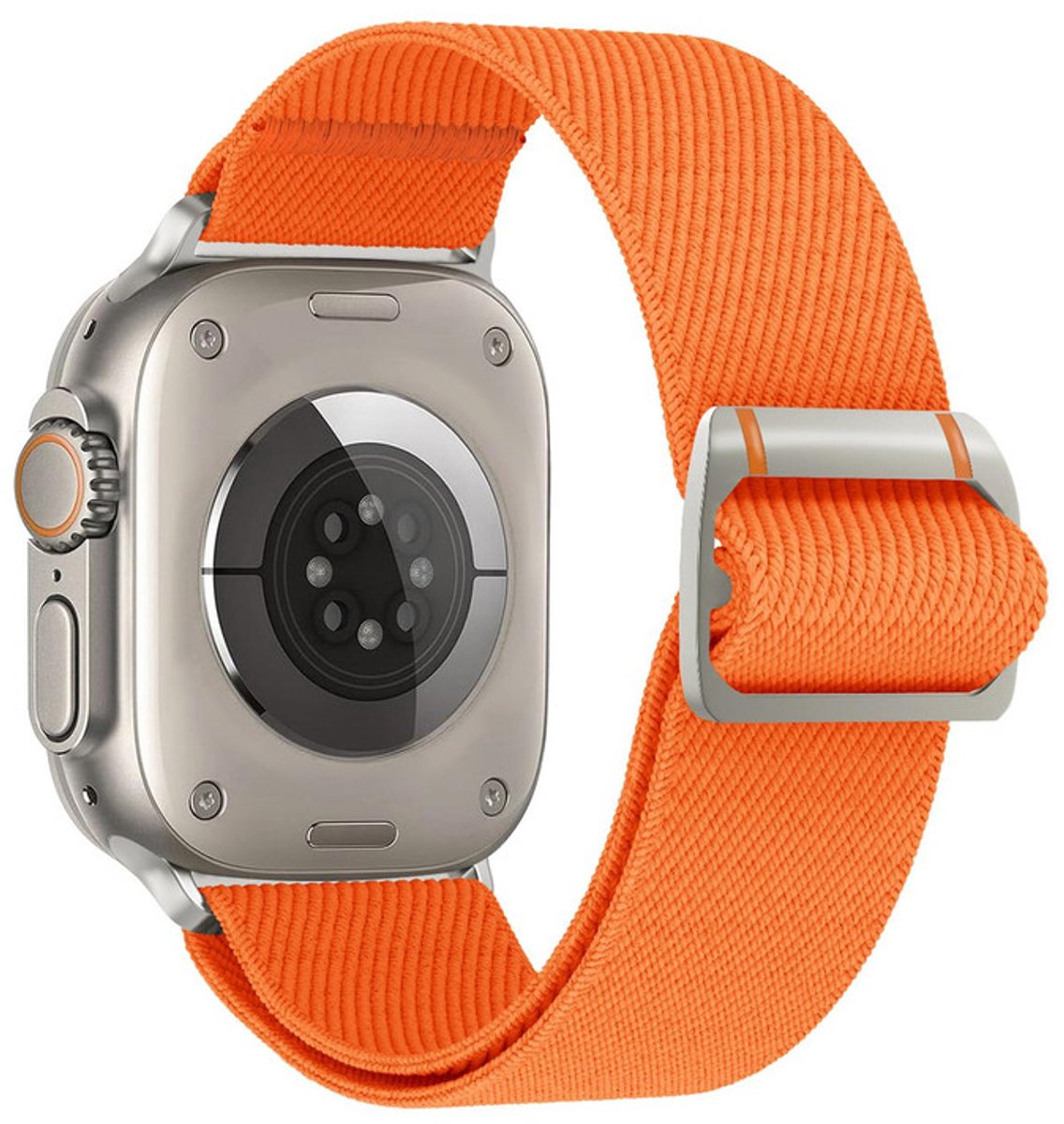 Nylon bandje - geschikt voor Apple Watch series 1/2/3/4/5/6/7/8/9/10/11/ SE (1,2,3) / Ultra (1,2,3) met maat 44 mm / 45 mm / 46 mm / 49 mm - gesp sluiting - oranje