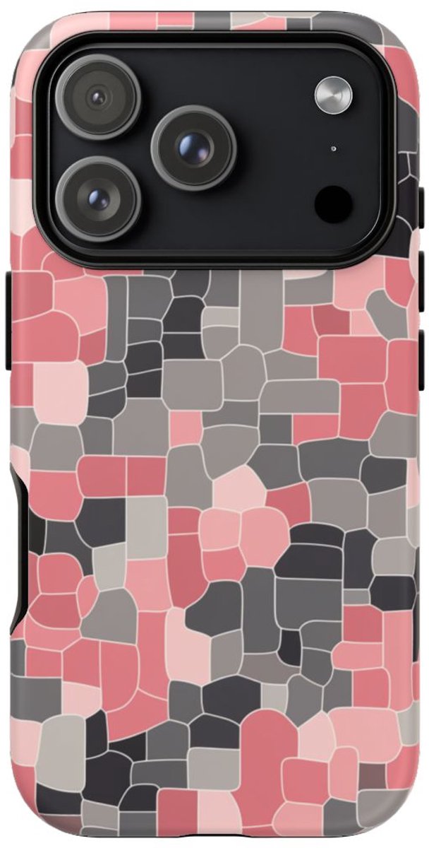 Abstract Roze en Grijs Geometrisch Patroon – Telefoonhoesje Geschikt voor iPhone 17 Pro