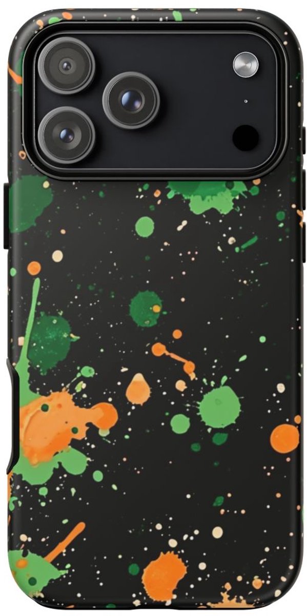 Groene en Oranje Verfspattenpatroon – Telefoonhoesje Geschikt voor iPhone 17 Pro Max