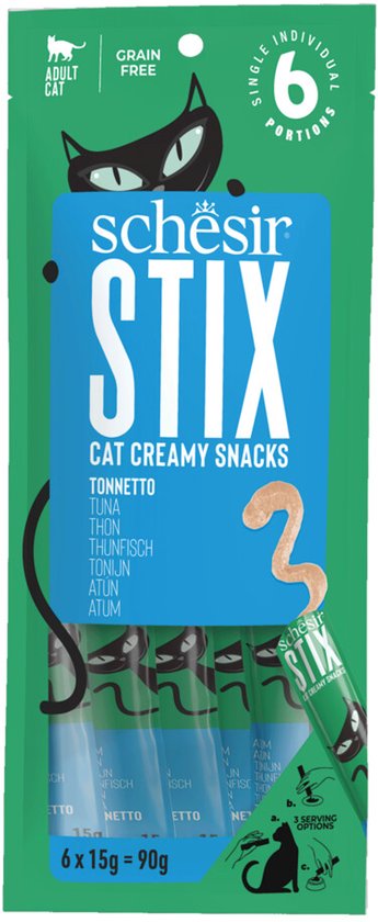 Schesir Kattensnack Stix Tonijn & Makreel - 12 x 6 x 15 gr - Voordeelverpakking