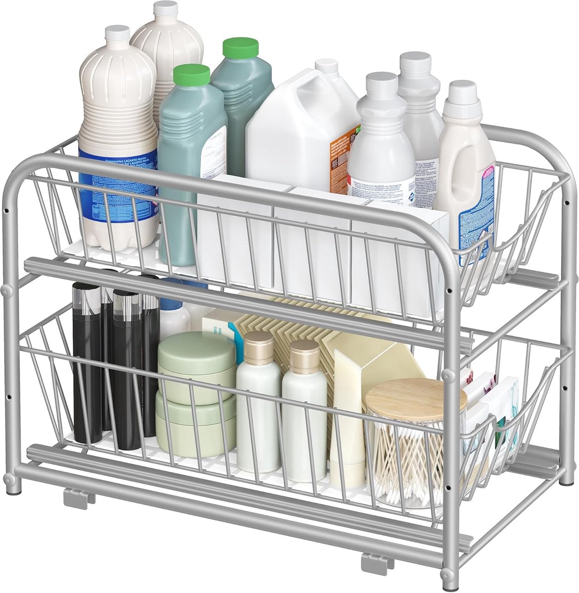 Famanu - Set van 6 kleine mesh opbergzakjes met koordsluiting 20x15 cm – Zwart