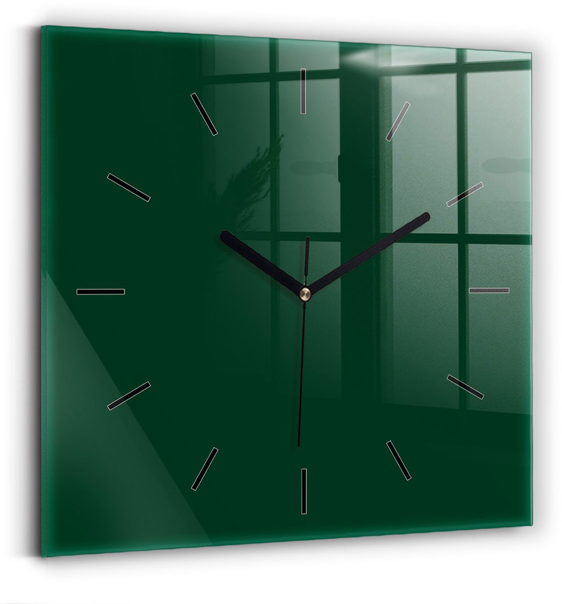 Wallfluent Wandklok - Groente Vierkante Glazen Wandklok - 30 cm x 30 cm - Groente Wandklok - Zwarte Handen - Wandklok Zonder Cijfers - Wandklok voor in de Keuken - Vierkante Glas Klok - Scandinavisch Wandklok - Vierkante Glazen Klok