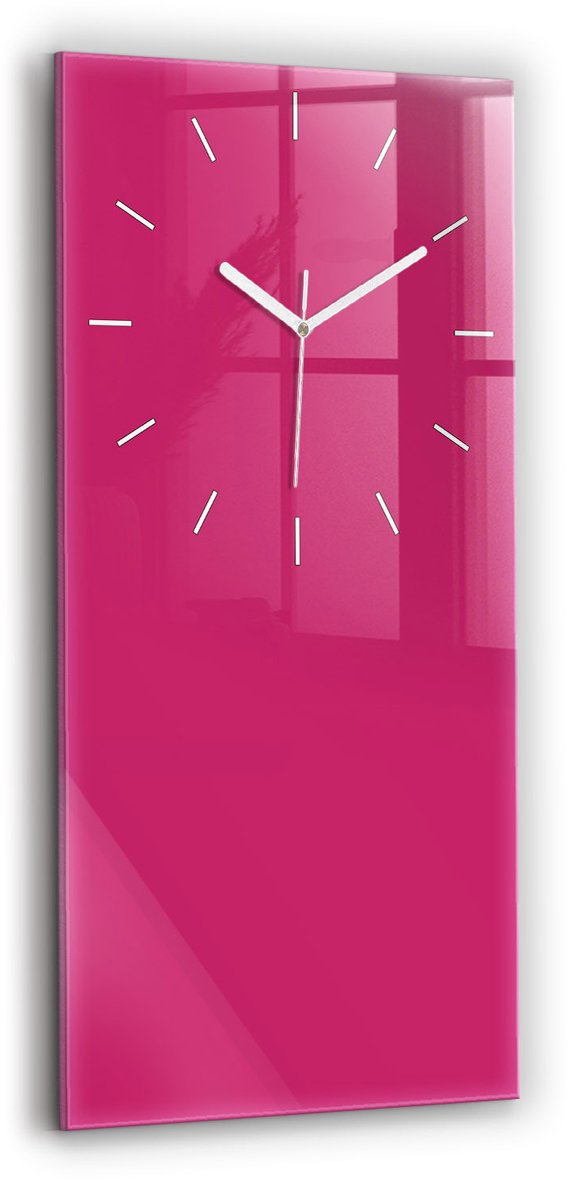 Wallfluent Wandklok - Roze Rechthoekige Glas Klok - 30 cm x 60 cm - Roze Wandklok - Witte Handen - Wandklok Zonder Cijfers - Wandklok Glas Woonkamer - Rechthoekige Glazen Wandklok - Scandinavisch Wandklok - Glazen Klok Rechthoekige