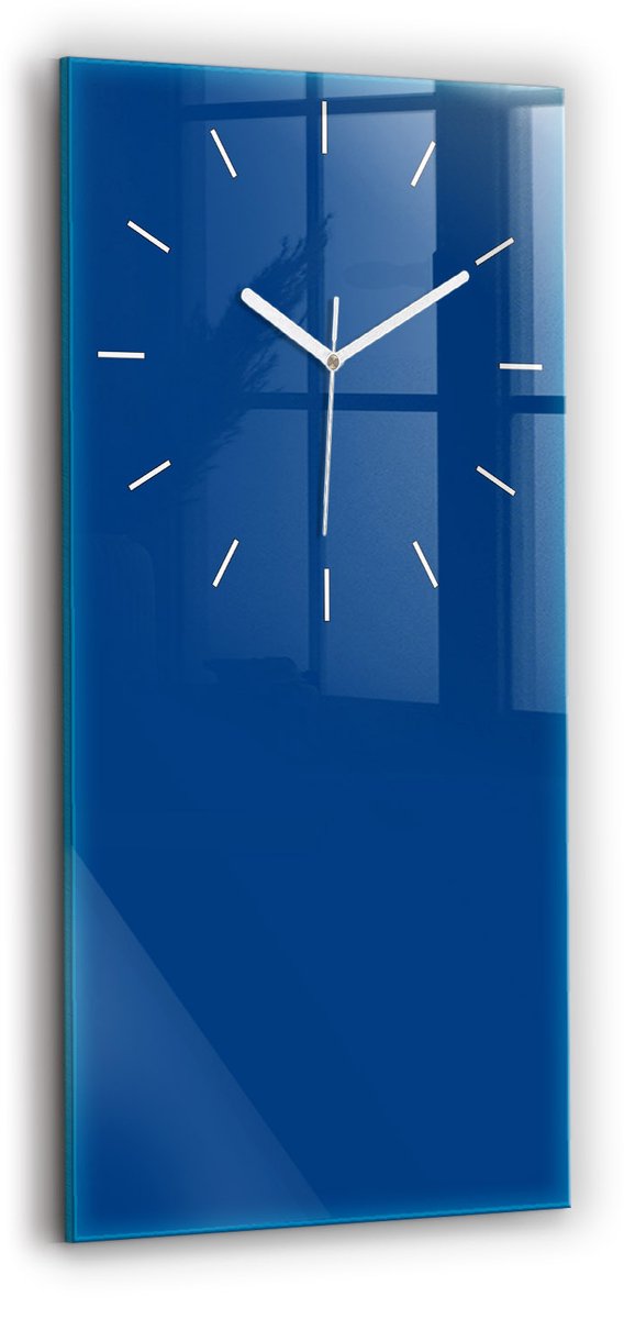 Wallfluent Wandklok - Blauw Rechthoekige Glazen Wandklok - 30 cm x 60 cm - Blauw Wandklok - Witte Handen - Wandklok Zonder Cijfers - Wandklok Glas Woonkamer - Glazen Klok Rechthoekige - Minimalistisch Wandklok - Rechthoekige Glas Klok