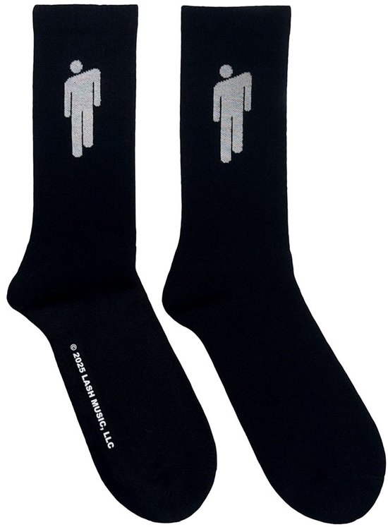 Chaussettes noires avec le logo blanc Blohsh de Billie Eilish.