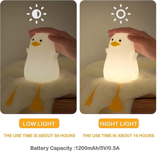 Schattig Geel Eendje Nachtlampje - Kinderen Siliconen Schattig Nachtlampje - Aanraakbediening Dimbaar Met Timer Nachtlamp voor Babyverzorging - USB Oplaadbaar LED Nachttafel Lampje - Geschikt voor Slaapkamer en Kinderkamer Decoratie van SCH® — afbeelding 2