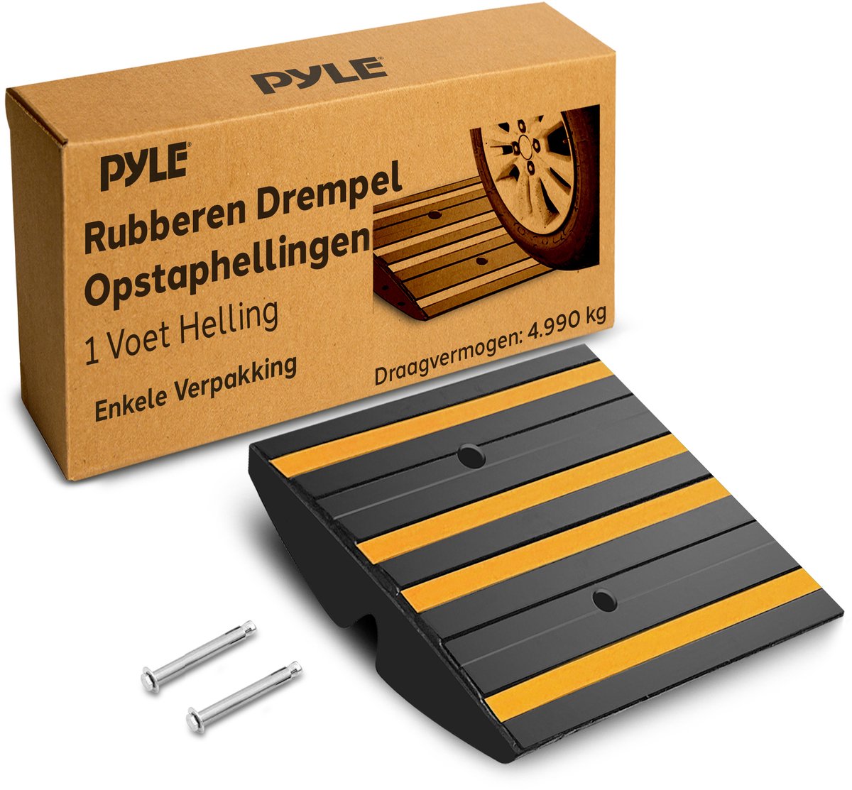 Pyle Drempel Oprijplaat - Zware Antisliprubber, Rubberen Gele Reflecterende Strips - Ideaal voor Opritten, Trottoirs en Voertuigoprijplaten