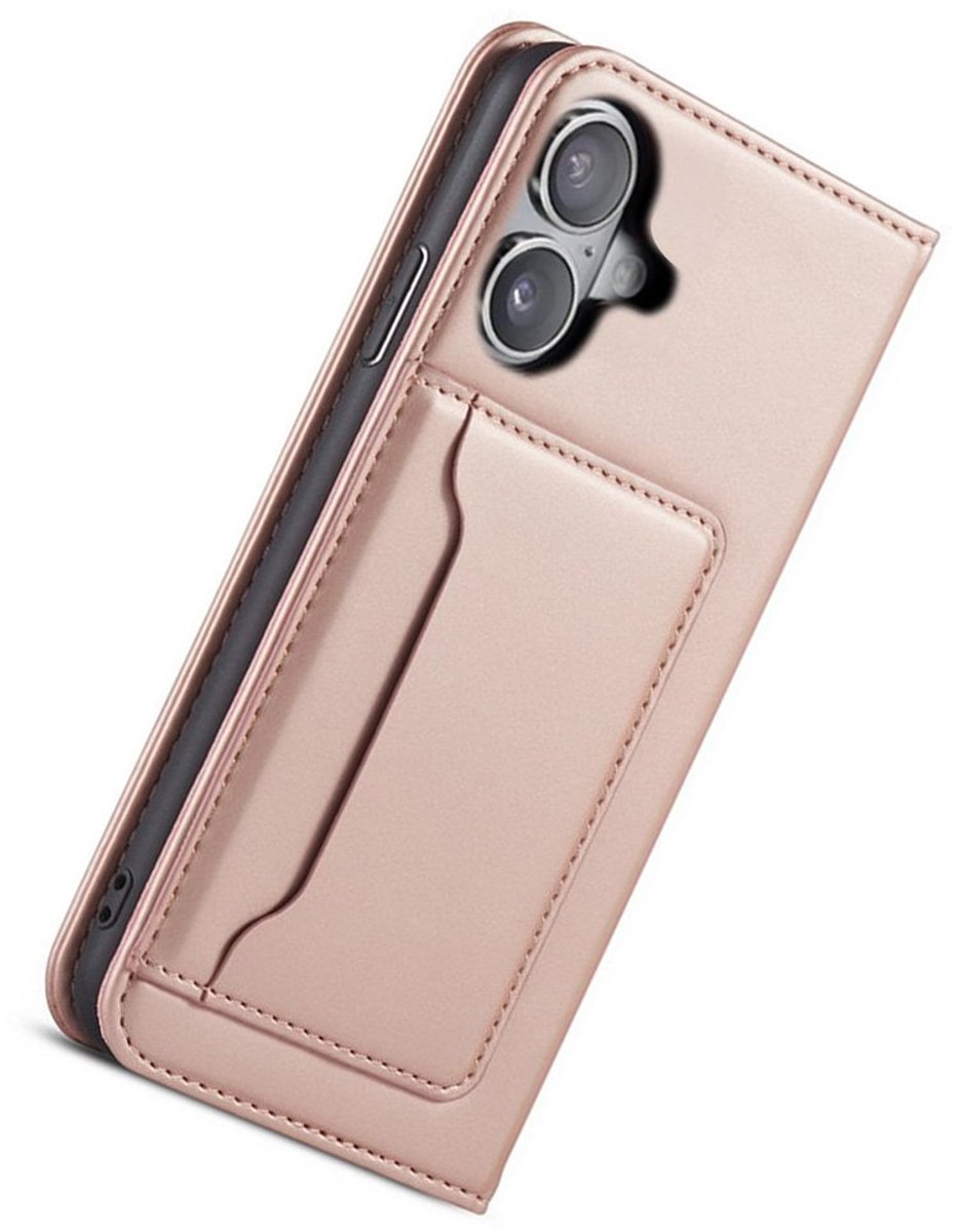 Mobiq - Magnetic Fashion Wallet Case geschikt voor iPhone 17 - roze