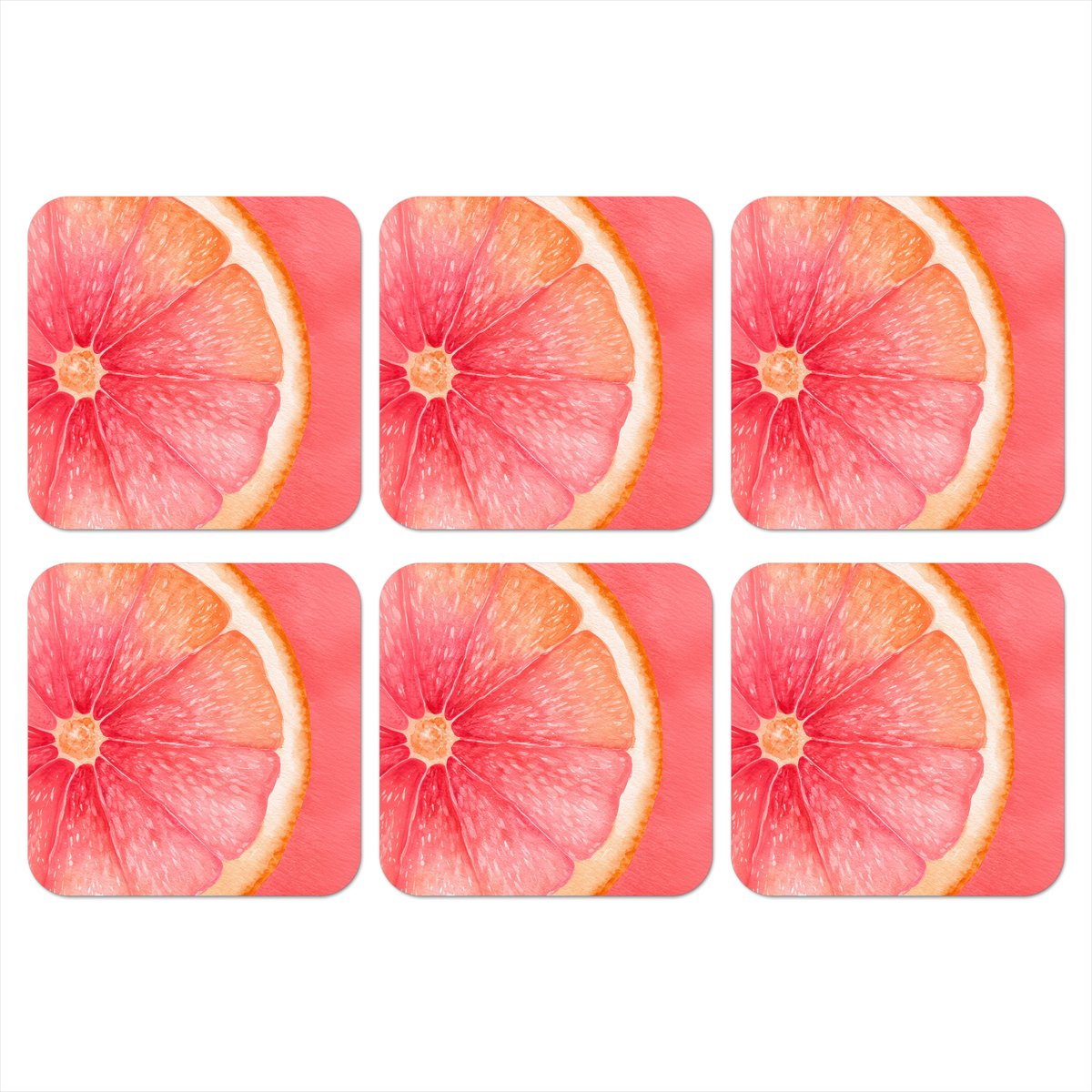 Onderzetters voor glazen - Grapefruit - Roze - Levendig - 10x10 cm - Glasonderzetters - 6 stuks