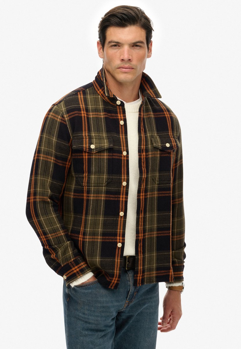 Superdry The Merchant Store Zwaar Geruit Overhemd Heren Lange mouwen shirts Zwart