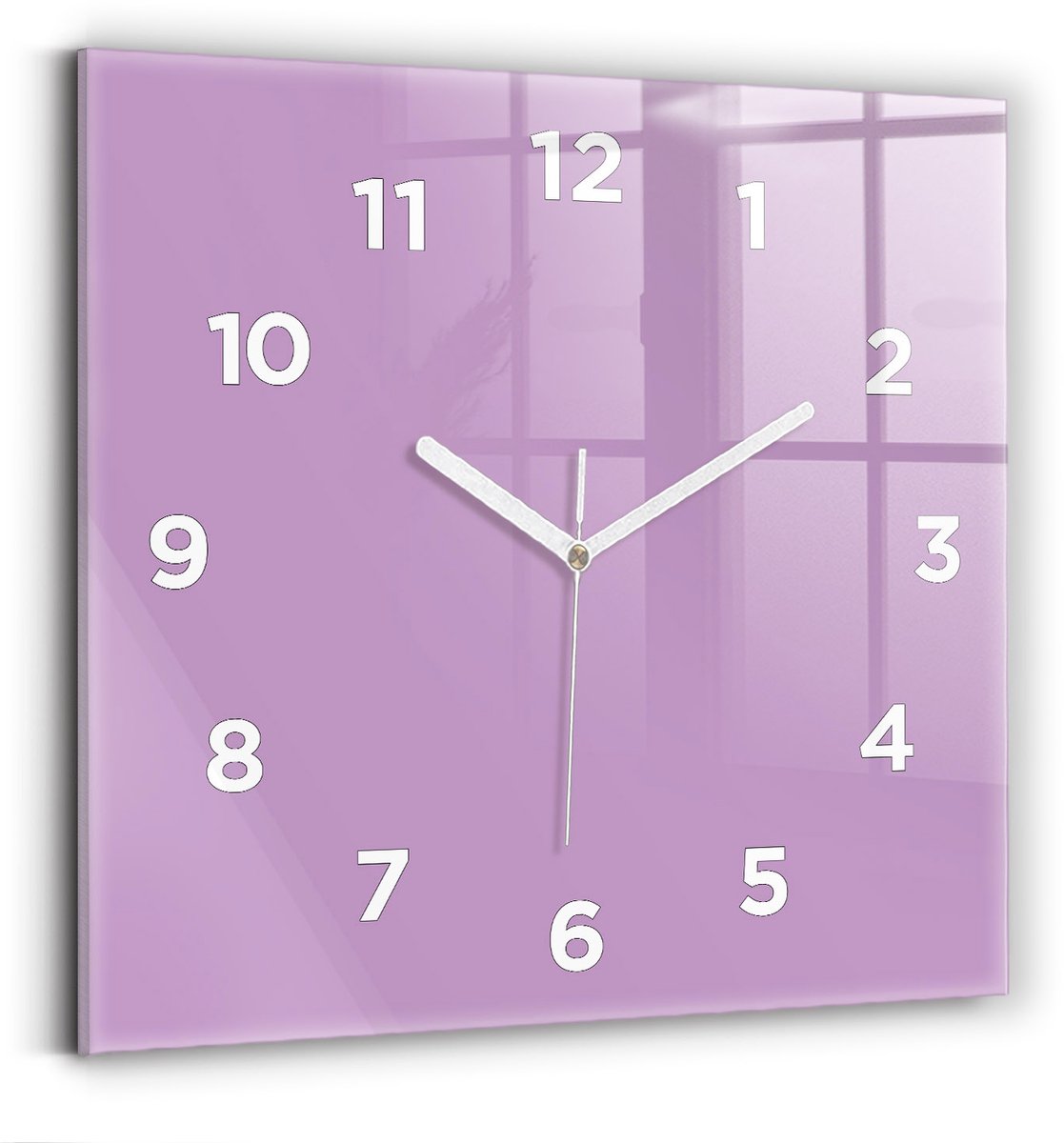 Wallfluent Wandklok - Lila Vierkante Glas Klok - 30 cm x 30 cm - Lila Wandklok - Witte Handen - Wandklok Met Cijfers - Stille Wandklok Slaapkamer - Vierkante Glazen Klok - Minimalistisch Wandklok - Vierkante Glazen Wandklok