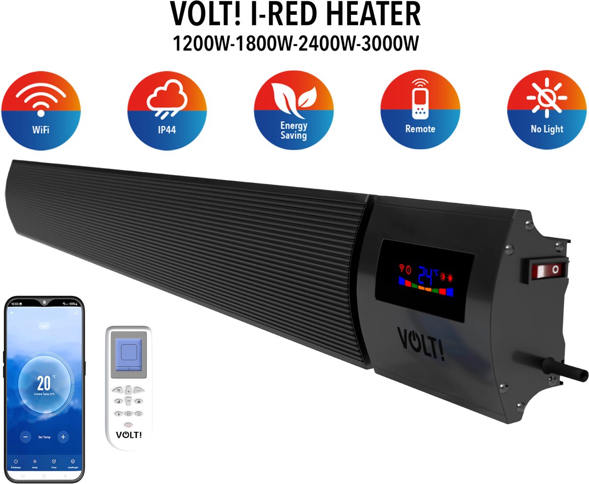 VOLT I-Red Terrasverwarmer - 2400W - Infrarood Heater - Terrasheater - Wifi - Ecostand - IP44 - 156CM - Zwart – foto 2