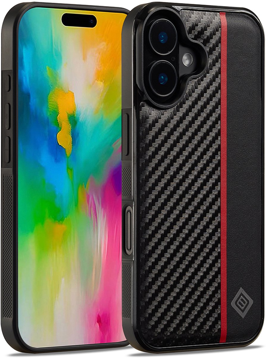 Zenzotek Hoesje Geschikt voor iPhone 17 - Telefoonhoesje - Koolstofvezel textuur leer - Zwart