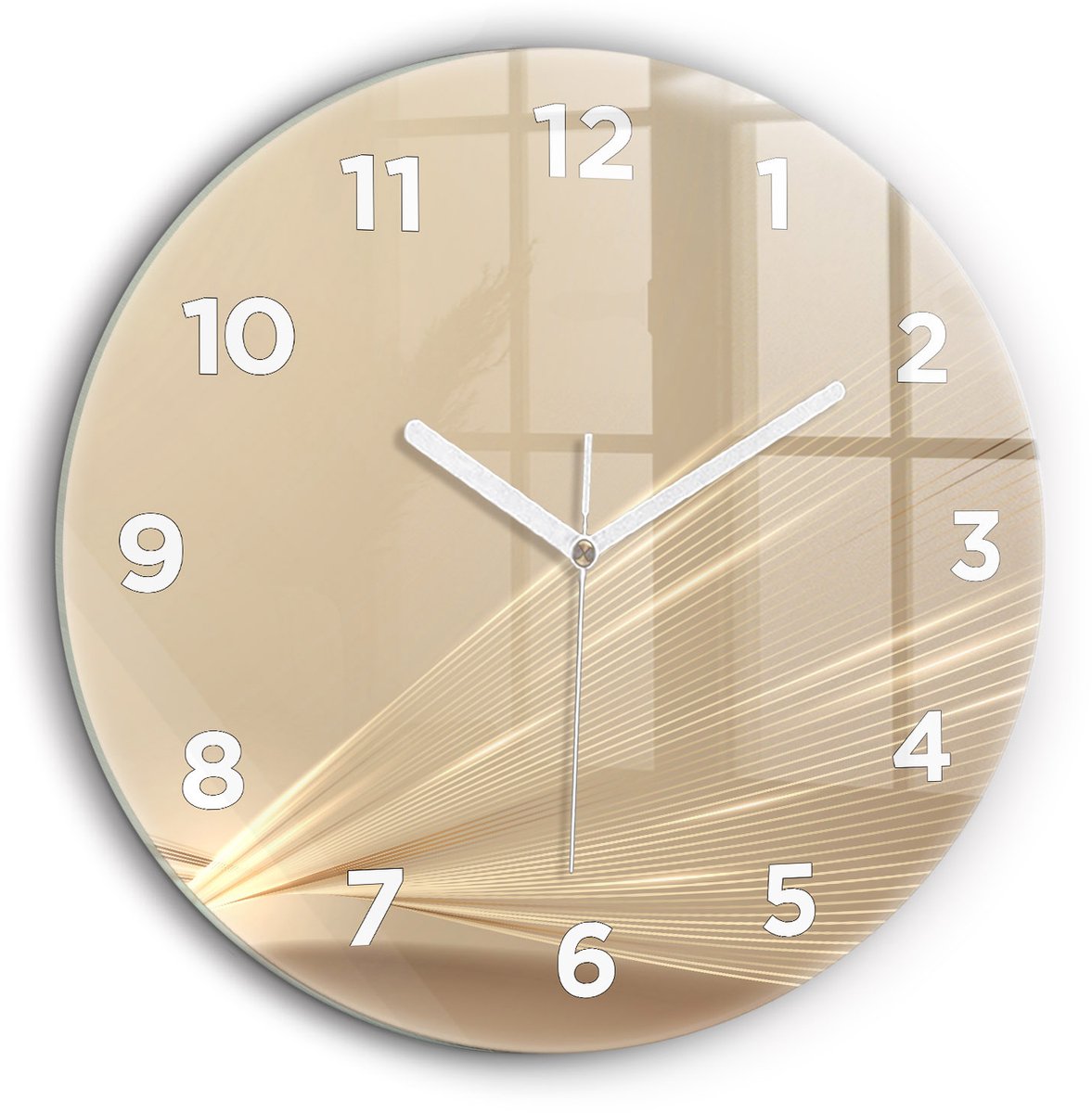 Wallfluent Wandklok - Abstract licht Klok als Muurdecoratie - 60 cm x 60 cm - Gouden Wandklok - Witte Handen - Wandklok Met Cijfers - Wandklok Glas Woonkamer - Ronde Glazen Klok - Scandinavisch Wandklok - Klok als Muurdecoratie