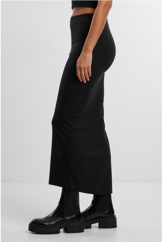 Urban Classics - Jupe longue côtelée à fente haute - XL - Zwart